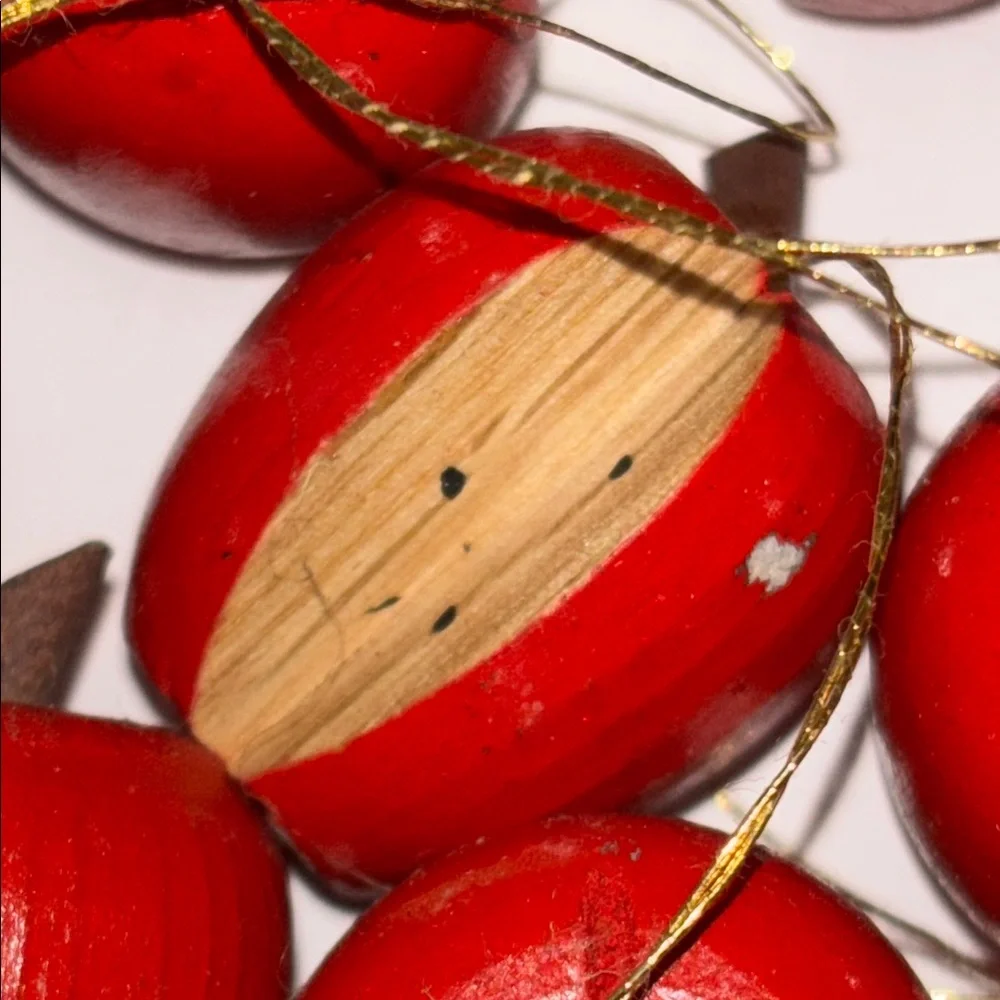 Apple Ornaments Tiny Wood Apples Set of 12 red Wooden Apples Vintage